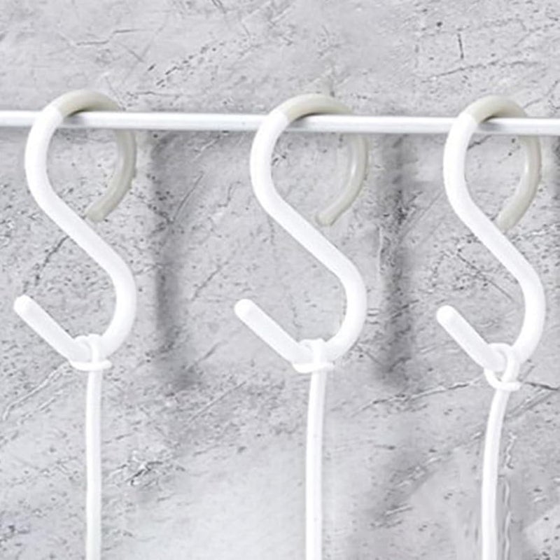 White Plastic S Hooks 12pcs Multi Purpose Kitchen Bathroom Cabinet Storage Organizer - Image 5